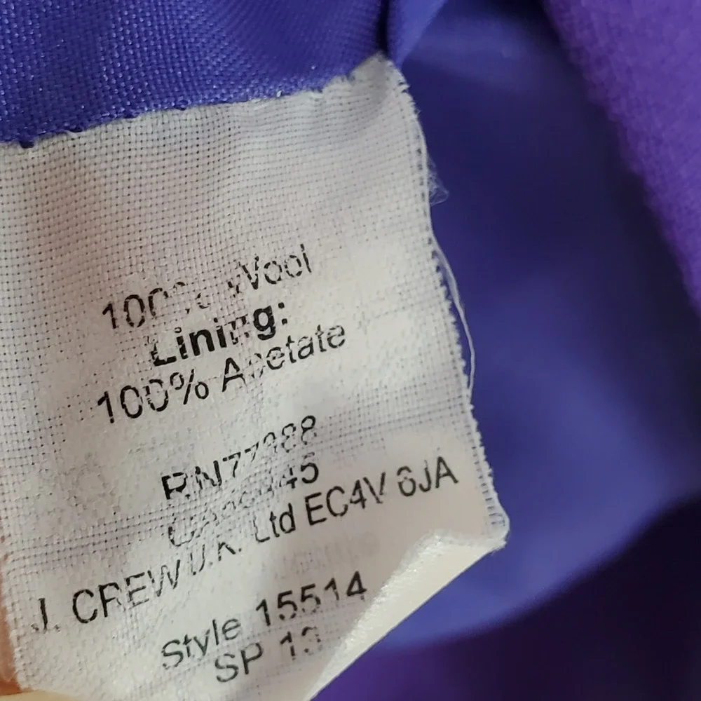 J.Crew Suiting Purple Wool Asymmetrical Sheath Dress‎ 15514 Size 4